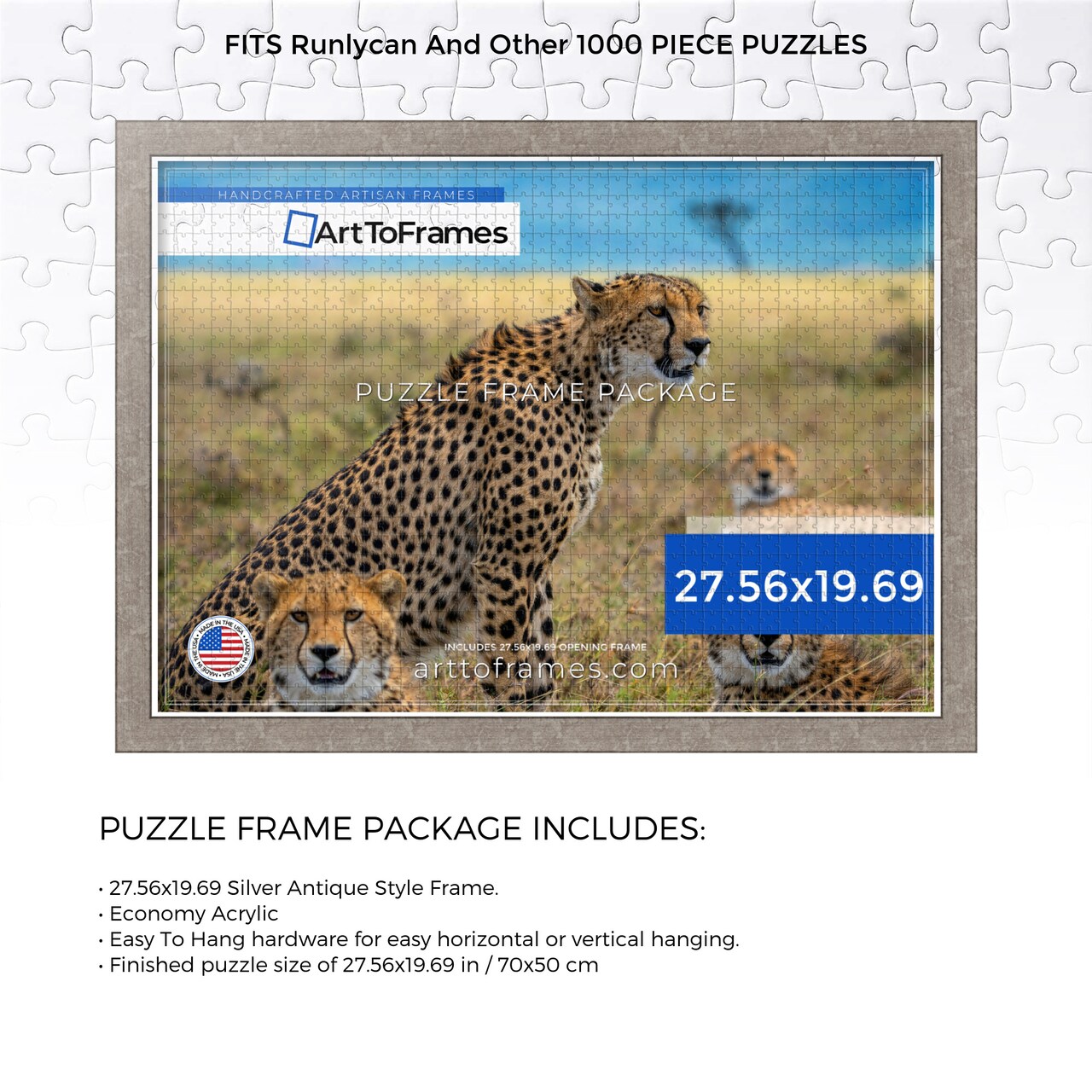 ArtToFrames 27.56x19.69 INCH / 70x50 CM Puzzle Frame for 1000 piece Puzzles.This 1.25 Inch Custom MDF Frame for Puzzles Comes with Economy Acrylic, Available in Multiple Colors